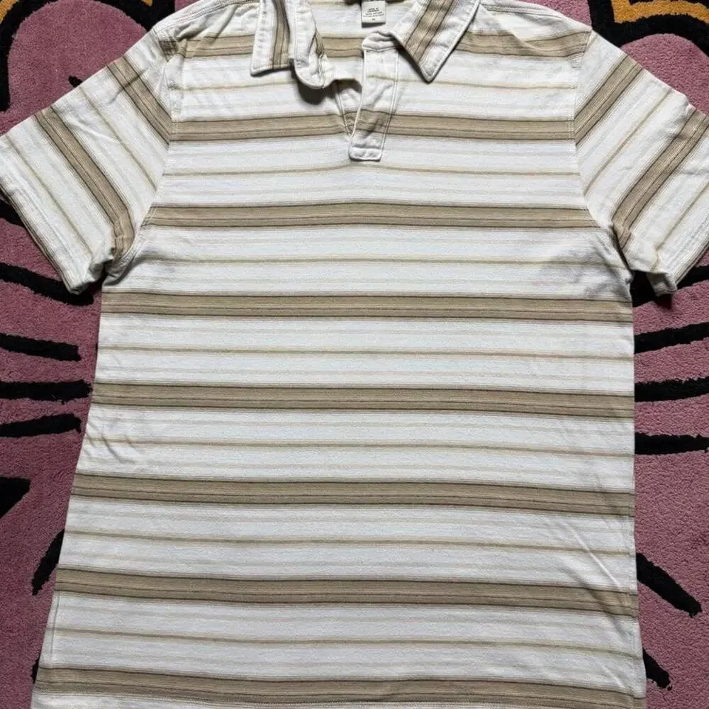 Banana Republic Striped Polo Shirt Size Medium Whhite Tan